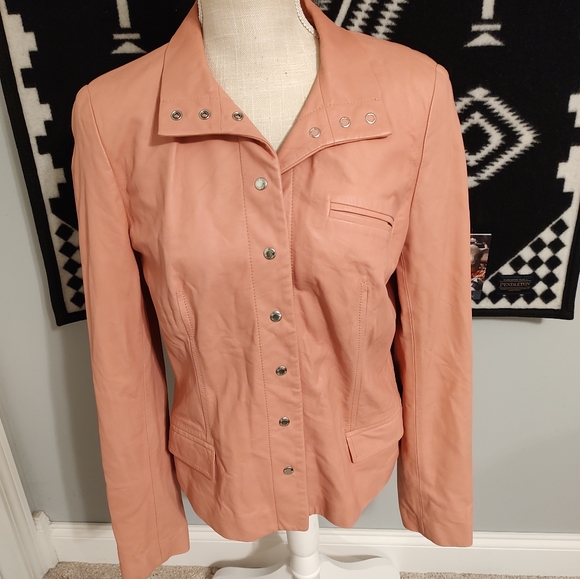 🩷 GUC Piazza Sempione Genuine Italian Leather Button Front Blazer, Pink, 46/M - Picture 2 of 10